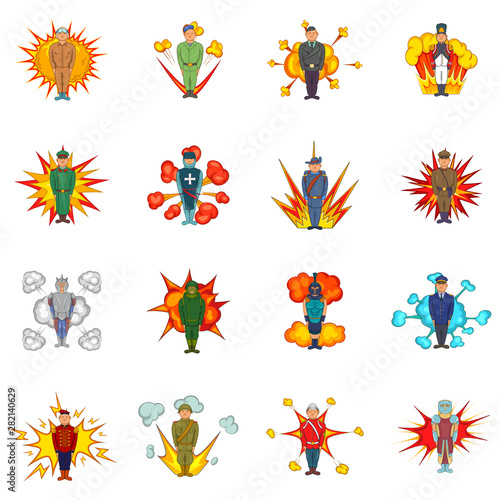 Trooper icons set. Cartoon set of 16 trooper vector icons for web isolated on white background