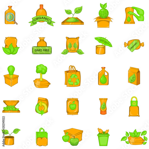 Green package icons set. Cartoon set of 25 green package vector icons for web isolated on white background