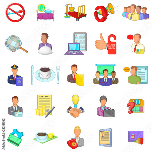 Working process icons set. Cartoon set of 25 working process vector icons for web isolated on white background