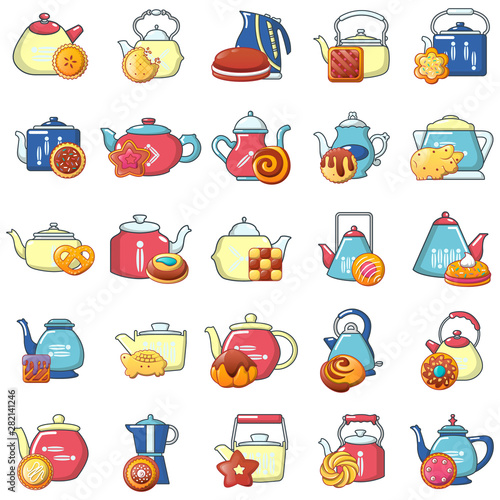 Tea time icons set. Cartoon set of 25 tea time vector icons for web isolated on white background