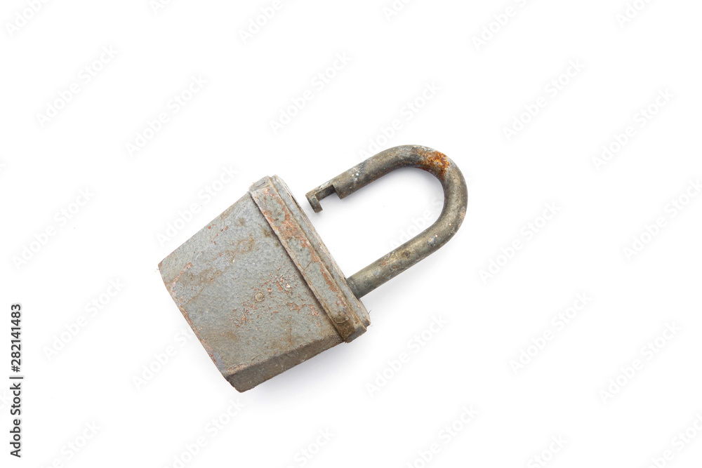 old metal padlock on white background with clipping path. old metal padlock on white background with clipping path.