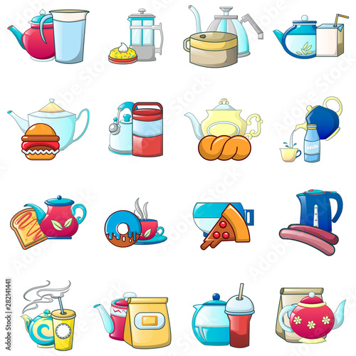 Tea day icons set. Cartoon set of 16 tea day vector icons for web isolated on white background