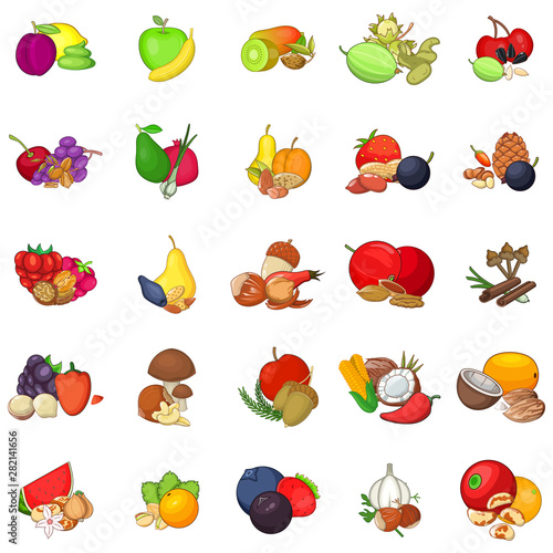 Fresh produce icons set. Cartoon set of 25 fresh produce vector icons for web isolated on white background