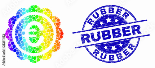 Dotted spectral euro award mosaic pictogram and Rubber seal stamp. Blue vector round textured seal with Rubber text. Vector collage in flat style. Spectral gradient euro award mosaic of random dots,