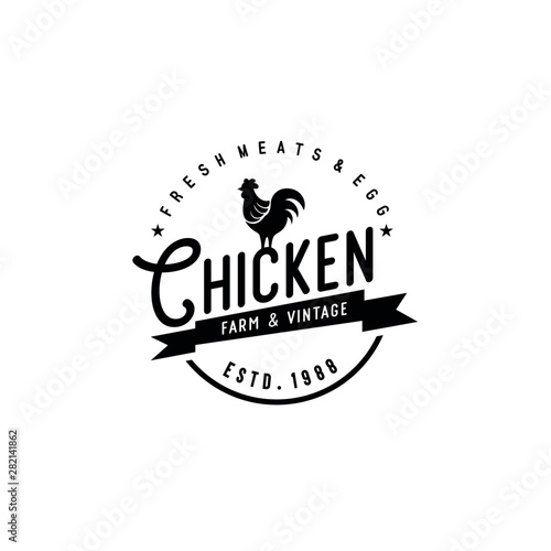 Chicken Farm Vintage Logo Vector Stock