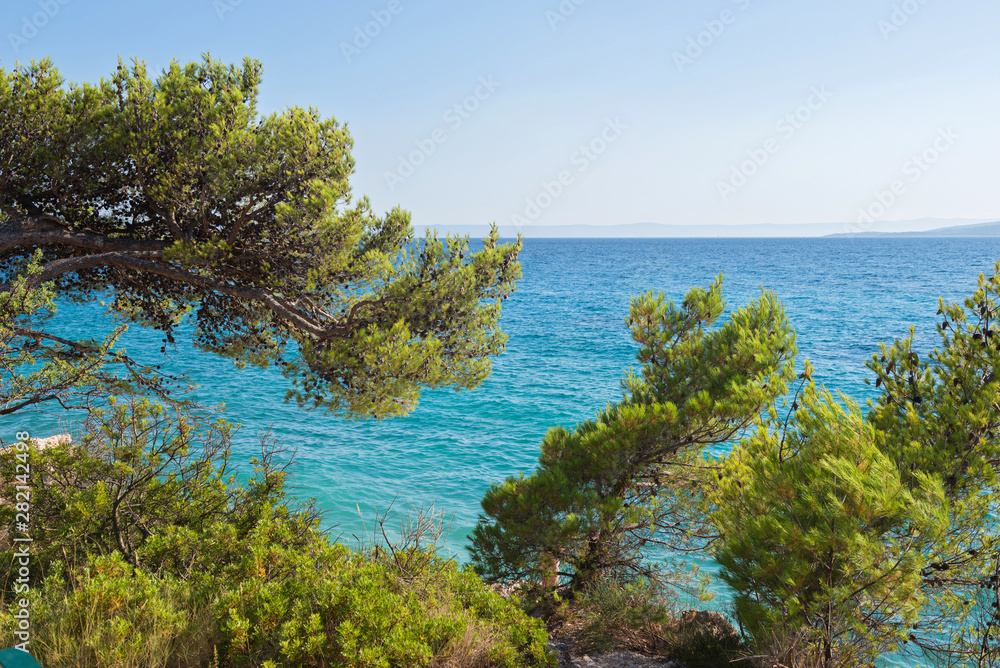 Beach in croatian coast, blue sea. Aerial view Beach in croatian coast, blue sea. Aerial view