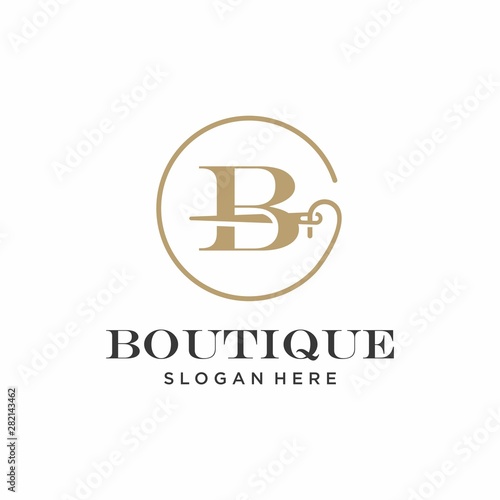 Initial B Tailor logo design. Sewing stuido logo. Needle and thread idea. Vector illustration