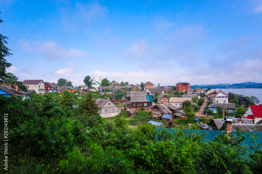 Sebezh, Russia - May, 25, 2019: landscape with the image of houses in the city of Sebezh, Russia