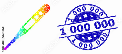 Pixelated bright spectral thermometer mosaic icon and 1 000 000 seal stamp. Blue vector rounded distress seal stamp with 1 000 000 phrase. Vector combination in flat style.