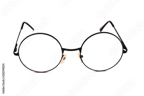 round black glasses isolated on white background in open view