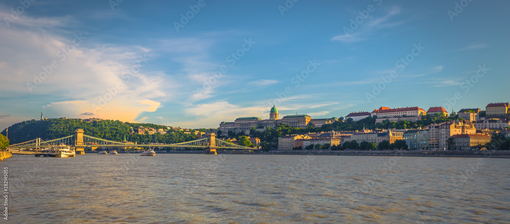Fototapeta premium Budapest - June 21, 2019: Panoramic view of the Danube in Budapest, Hungary