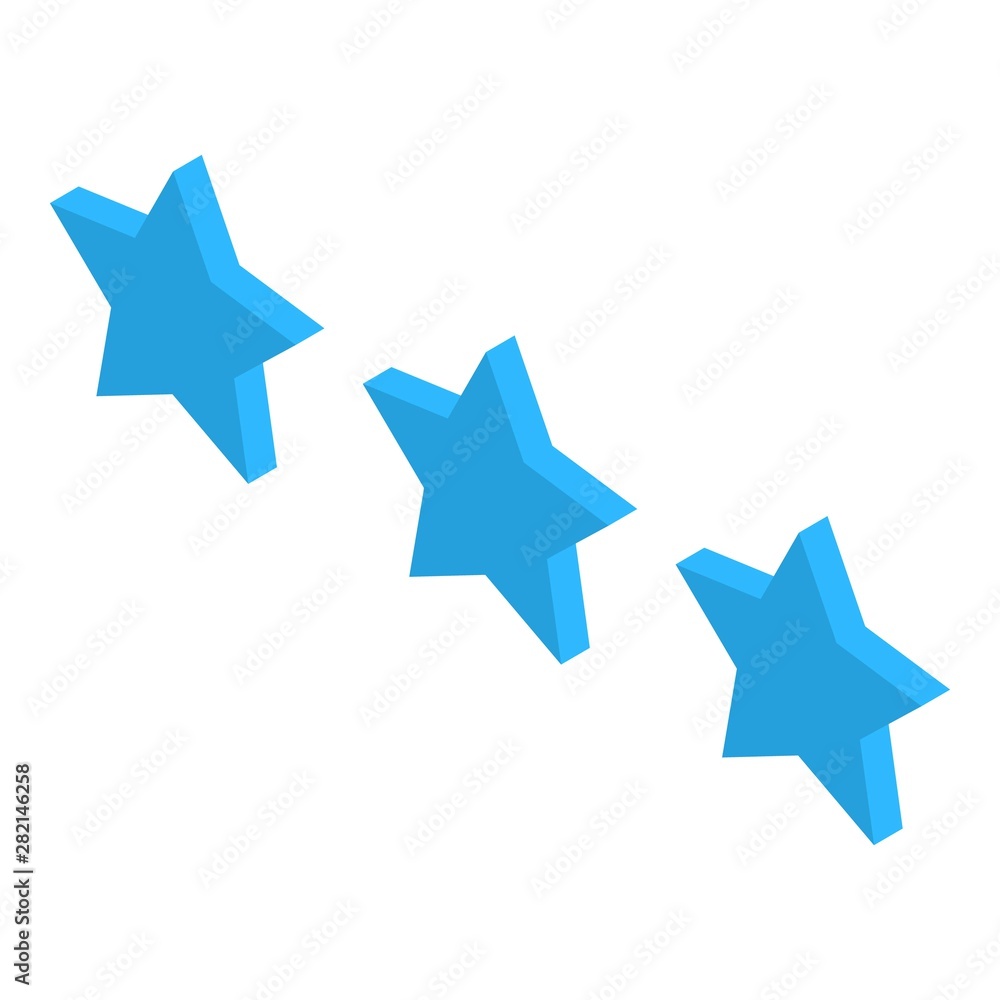 Blue three stars icon. Isometric of blue three stars vector icon for web design isolated on white background Blue three stars icon. Isometric of blue three stars vector icon for web design isolated on white background