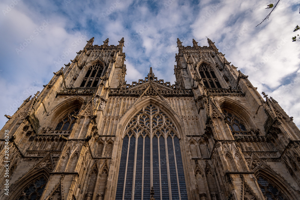 Fototapeta premium YORK, ENGLAND, DECEMBER 12, 2018: magnificent York Minster Cathedral, seen from the below