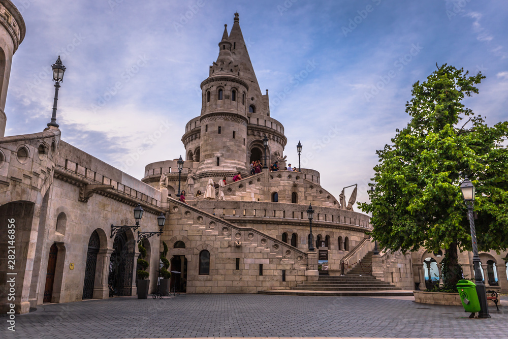 Budapest - June 22, 2019: The Fisherman's Bastion in the Buda side of Budapest, Hungary