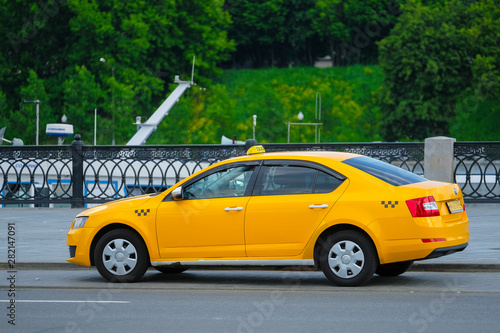 Moscow, Russia - June, 3, 2019: taxi in a center of Moscow
