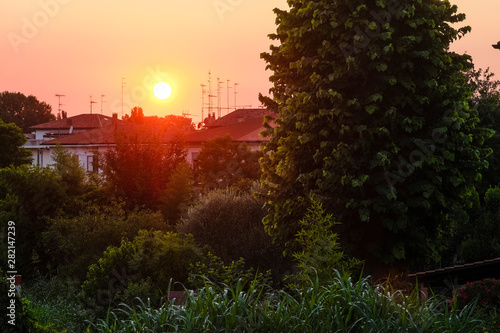 Landscape with the image of sunset in italian countryside