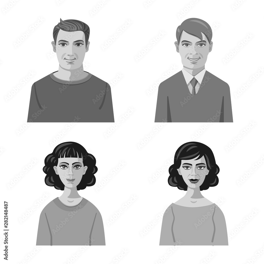 Vector illustration of face and person symbol. Collection of face and portrait vector icon for stock. Vector illustration of face and person symbol. Collection of face and portrait vector icon for stock.