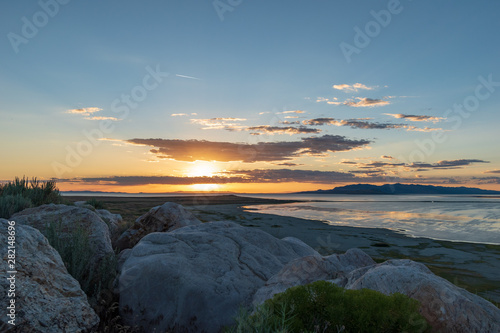 Sunset over the great salt lake Antelope Island
