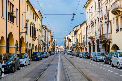 Rovigo, Italy - July, 7, 2019: cars parked on the street in Rovigo, Italy