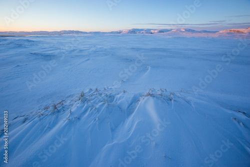 Snow desert. Kola Peninsula winter landscape