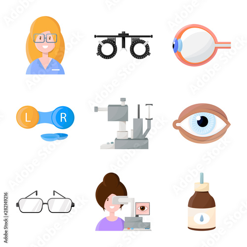 Isolated object of vision and clinic symbol. Collection of vision and ophthalmology stock symbol for web.