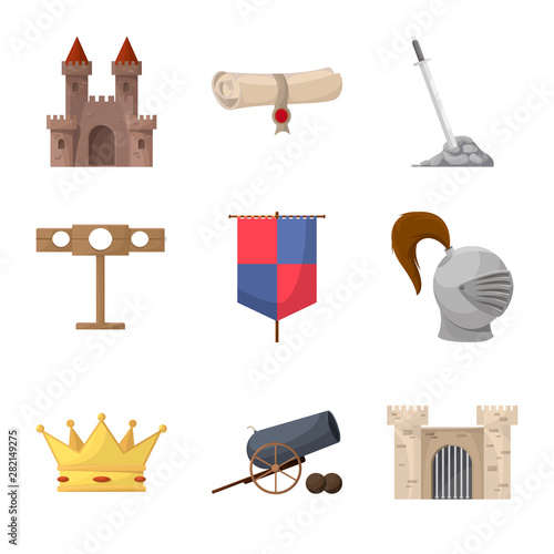 Vector design of medieval and history icon. Set of medieval and tournament stock symbol for web.
