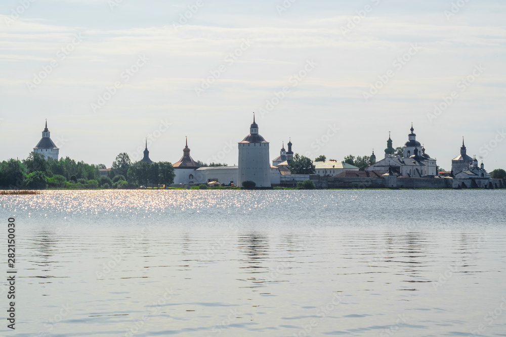 Naklejka premium View to Kirillo-Belozersky Monastery in Kirillov, Russia from the other side of Beloe lake