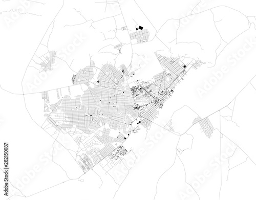 Satellite map of Boa Vista, Roraima, Brazil. Map of streets and buildings of the town center. South America