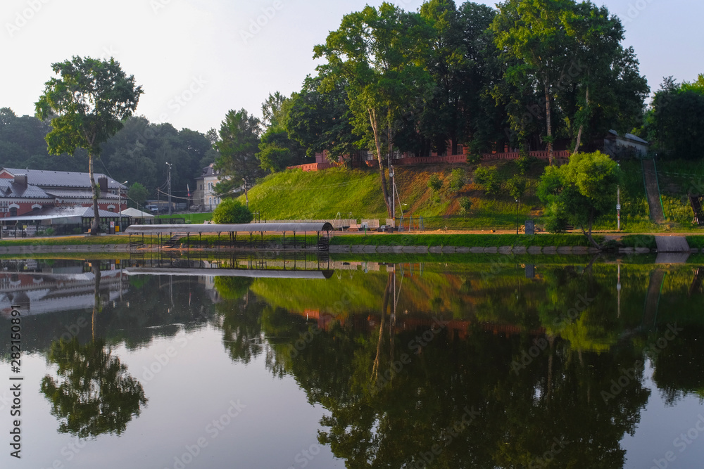Sergiev Posad, Russia - June, 8, 2019: landscape with the image of the river bank in the city of Sergiev Posad, Russia Sergiev Posad, Russia - June, 8, 2019: landscape with the image of the river bank in the city of Sergiev Posad, Russia