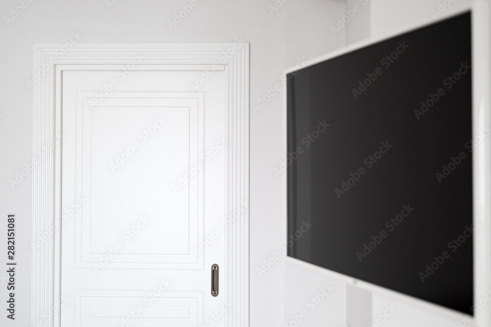 copy space white interior with door wall and tv in classic modern interior copy space white interior with door wall and tv in classic modern interior