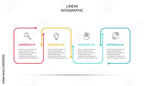 Thin line cycle infographic with arrows. Modern concept design template with 4 options, steps or parts. Flat vector illustration for business presentation.