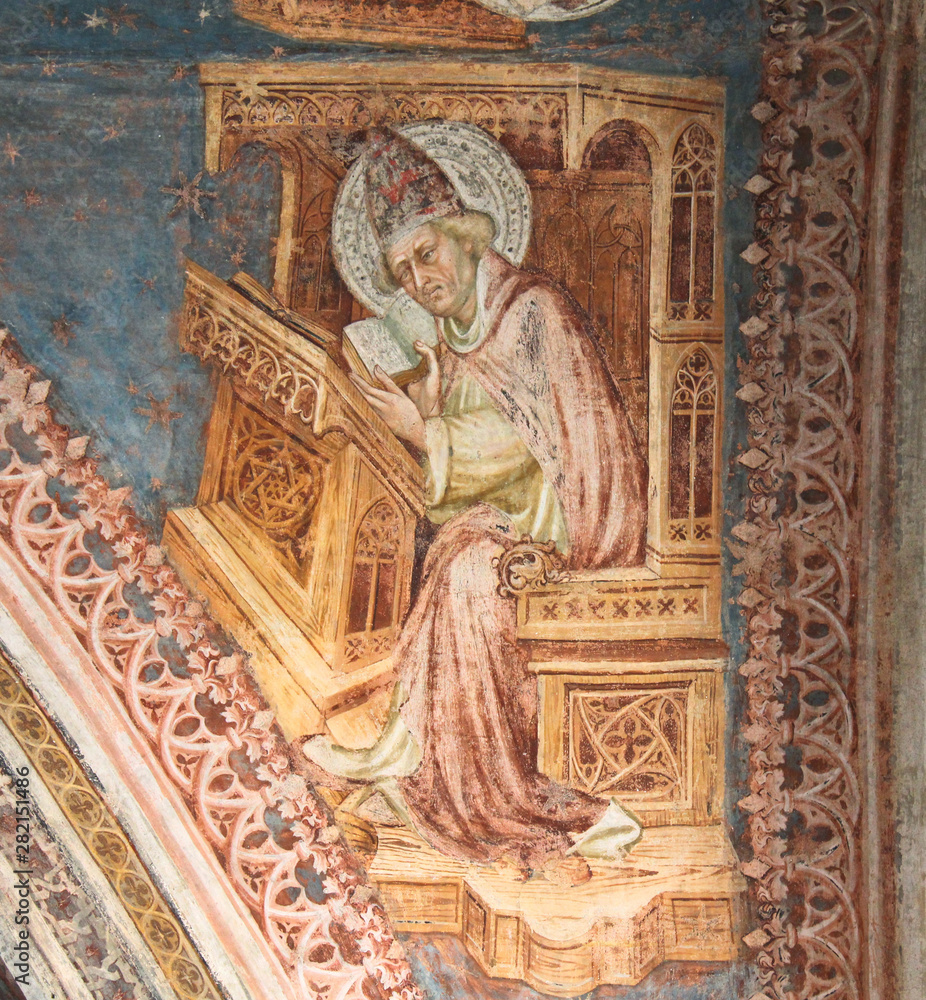 San Gregorio, Papa e dottore della Chiesa; affresco nella cappella cimiteriale di Rifiano (Merano)
