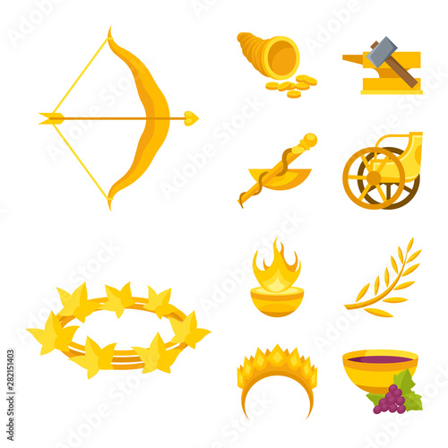 Isolated object of attributes and greek sign. Collection of attributes and god stock symbol for web.