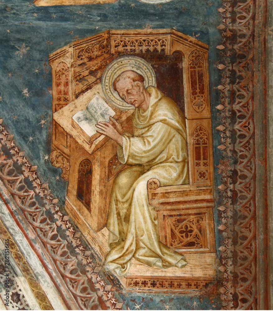 Sant'Agostino, dottore della Chiesa; affresco nella cappella cimiteriale di Rifiano (Merano)
