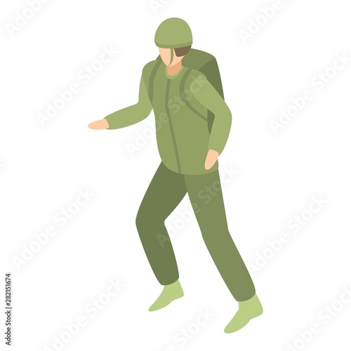 Army camo soldier icon. Isometric of army camo soldier vector icon for web design isolated on white background