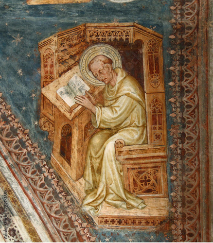 Sant'Agostino, dottore della Chiesa; affresco nella cappella cimiteriale di Rifiano (Merano)
