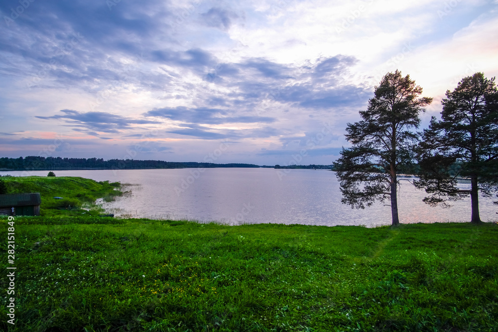 landscape with a sunset image over the river landscape with a sunset image over the river