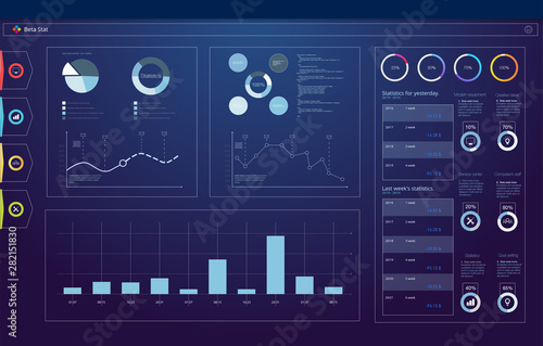 Dashboard, great design for any site purposes. Business infographic template. Vector flat illustration. Big data concept Dashboard user admin panel template design. Analytics admin dashboard.