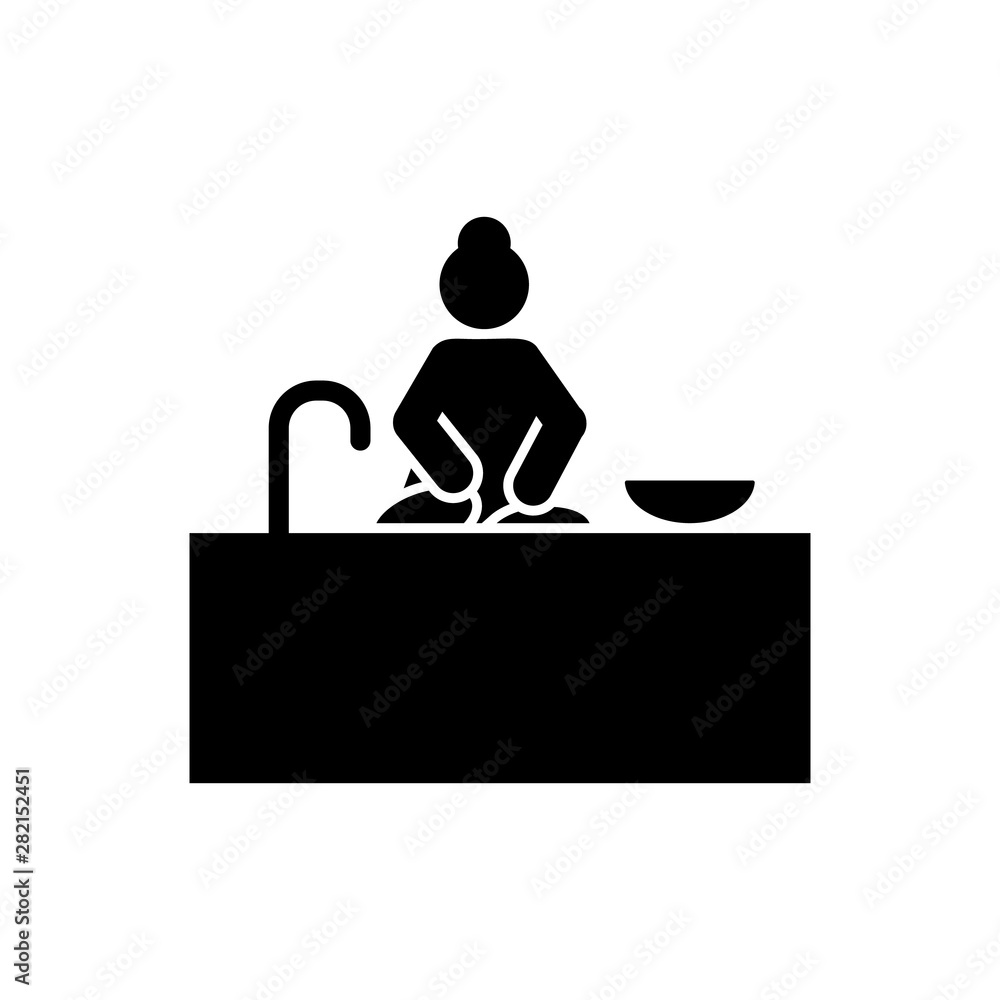 Woman, wash, kitchen icon. Element of daily routine icon Woman, wash, kitchen icon. Element of daily routine icon