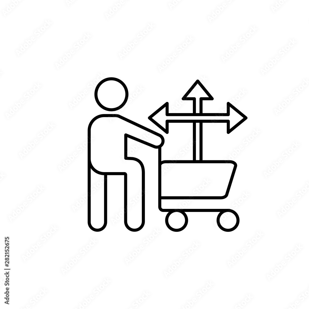 Man basket buying decision icon. Element of consumer behavior line icon Man basket buying decision icon. Element of consumer behavior line icon
