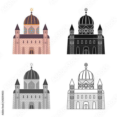 Vector illustration of synagogue and jewish logo. Collection of synagogue and old stock vector illustration.