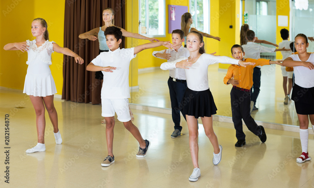 Children  posing at dance  class