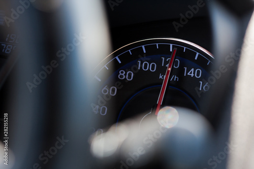 Speedometer of the vehicle marking the speed, Focused with macro, technology and traffic.