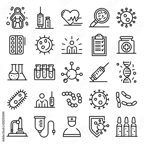 Immunization icons set. Outline set of immunization vector icons for web design isolated on white background