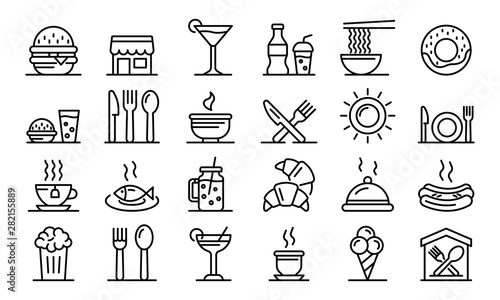 Food courts icons set. Outline set of food courts vector icons for web design isolated on white background