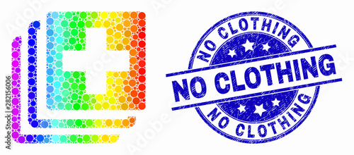 Pixel spectrum medical data mosaic icon and No Clothing stamp. Blue vector round grunge seal stamp with No Clothing phrase. Vector collage in flat style.