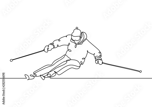 Continuous line ski racer drawings one hand drawn minimalism
