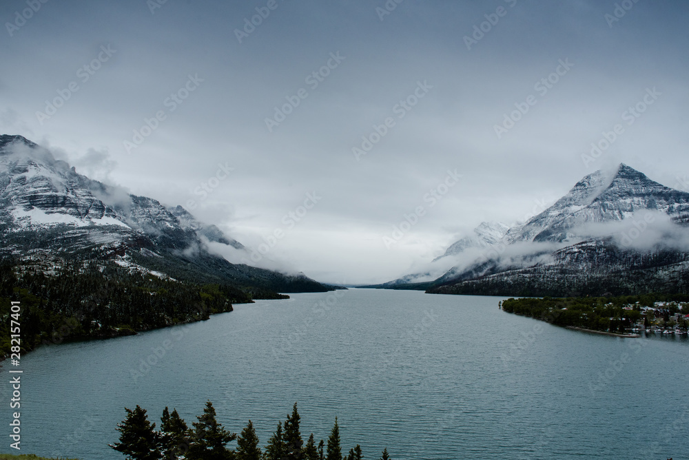 Waterton lake by a summer snowy day Waterton lake by a summer snowy day