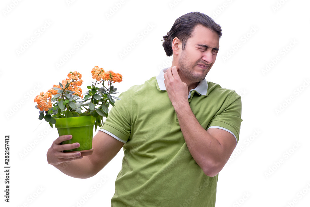 Young man suffering from allergy isolated on white Young man suffering from allergy isolated on white