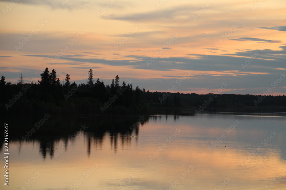 Fototapeta premium Dusk On Astotin Lake, Elk Island National Park, Alberta